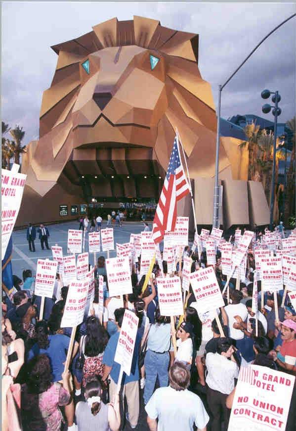 Members of the Culinary Union 226 are seen picketing outside the old entrance to MGM Grand, circa 1984.